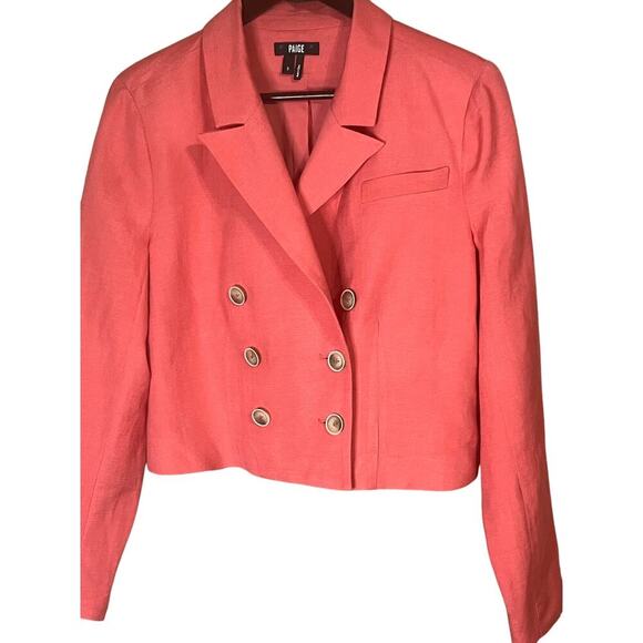 NWOT PAIGE‎ Anthropologie Cropped Double Breasted Blazer Color Pink Women Size 8 - Picture 11 of 16